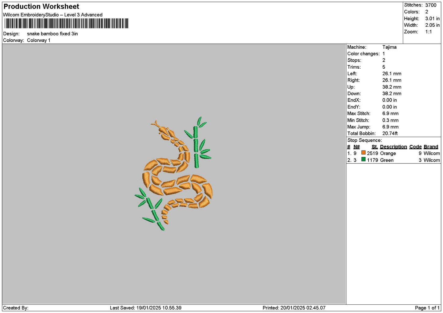 Snake Outline 02 Embroidery File 6 sizes
