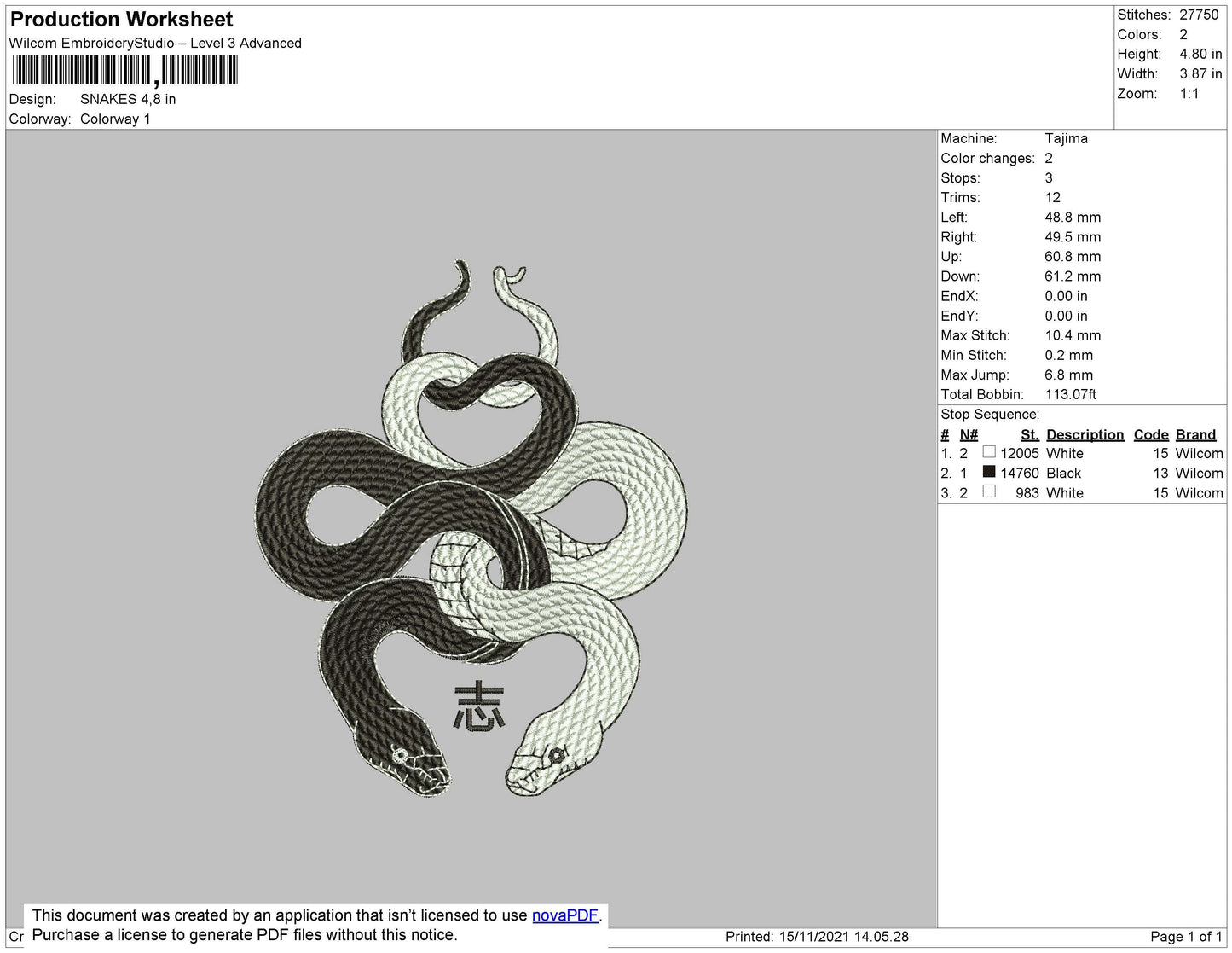 Snakes Embroidery File 4 size