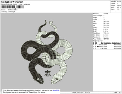 Snakes Embroidery File 4 size
