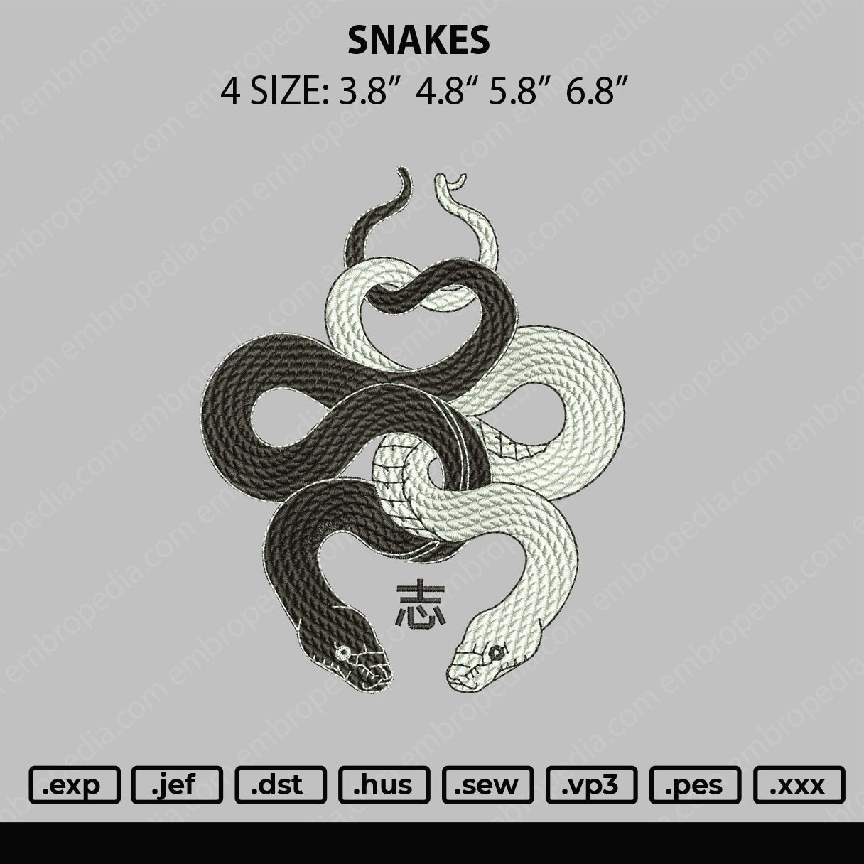 Snakes Embroidery File 4 size