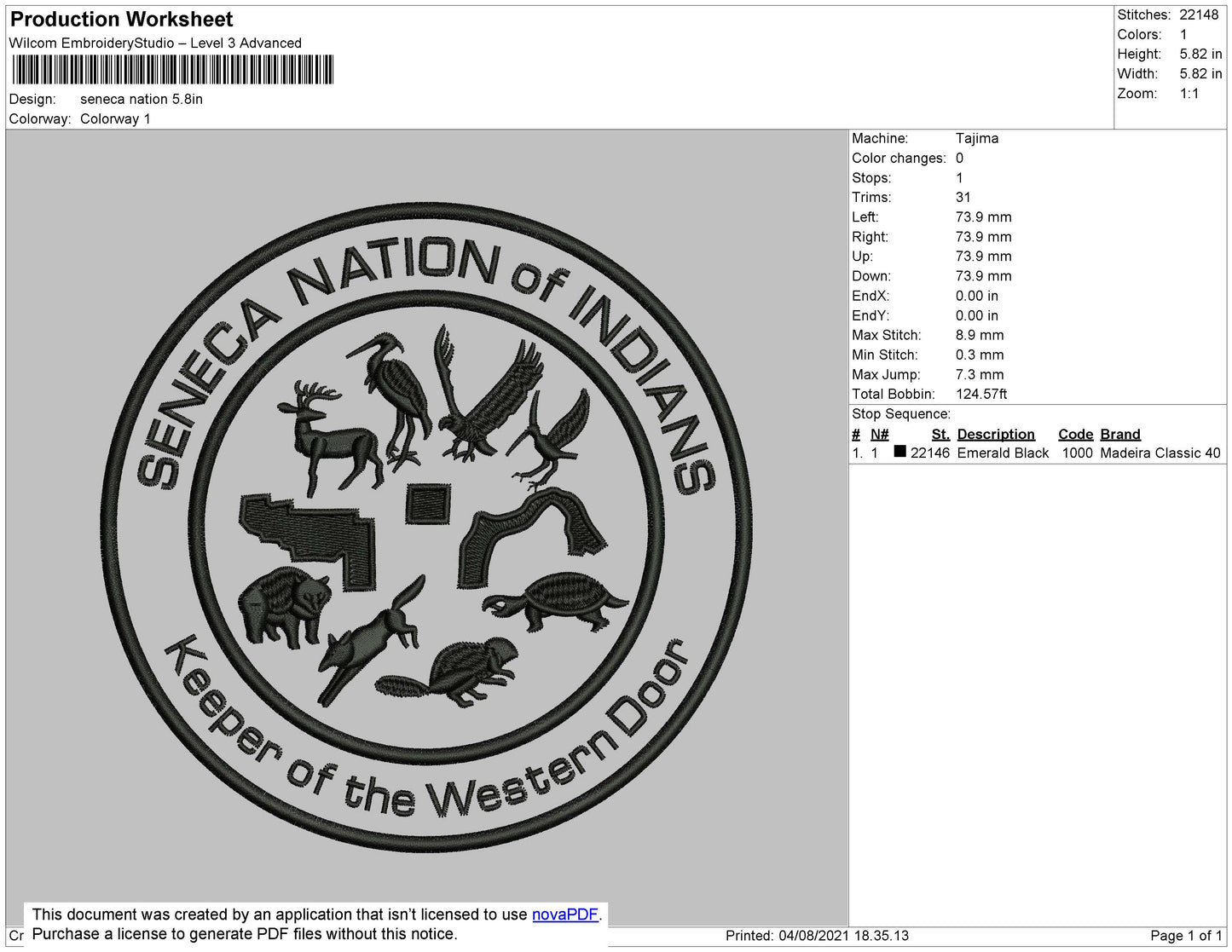 Seneca Nation Embroidery File 4 size