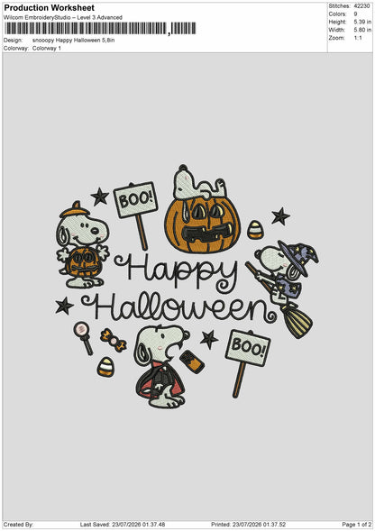 Snoopy Halloween 2307 Embroidery Machine Design File 6 sizes