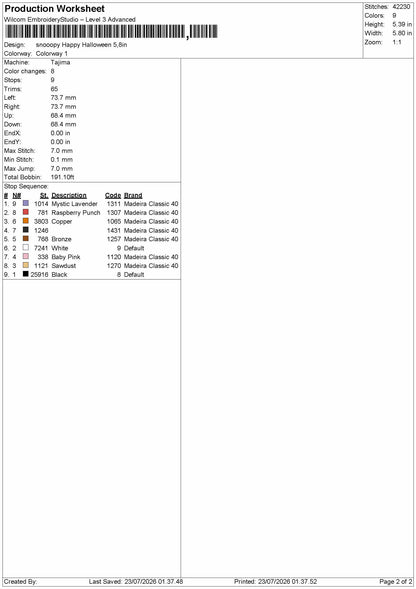 Snoopy Halloween 2307 Embroidery Machine Design File 6 sizes