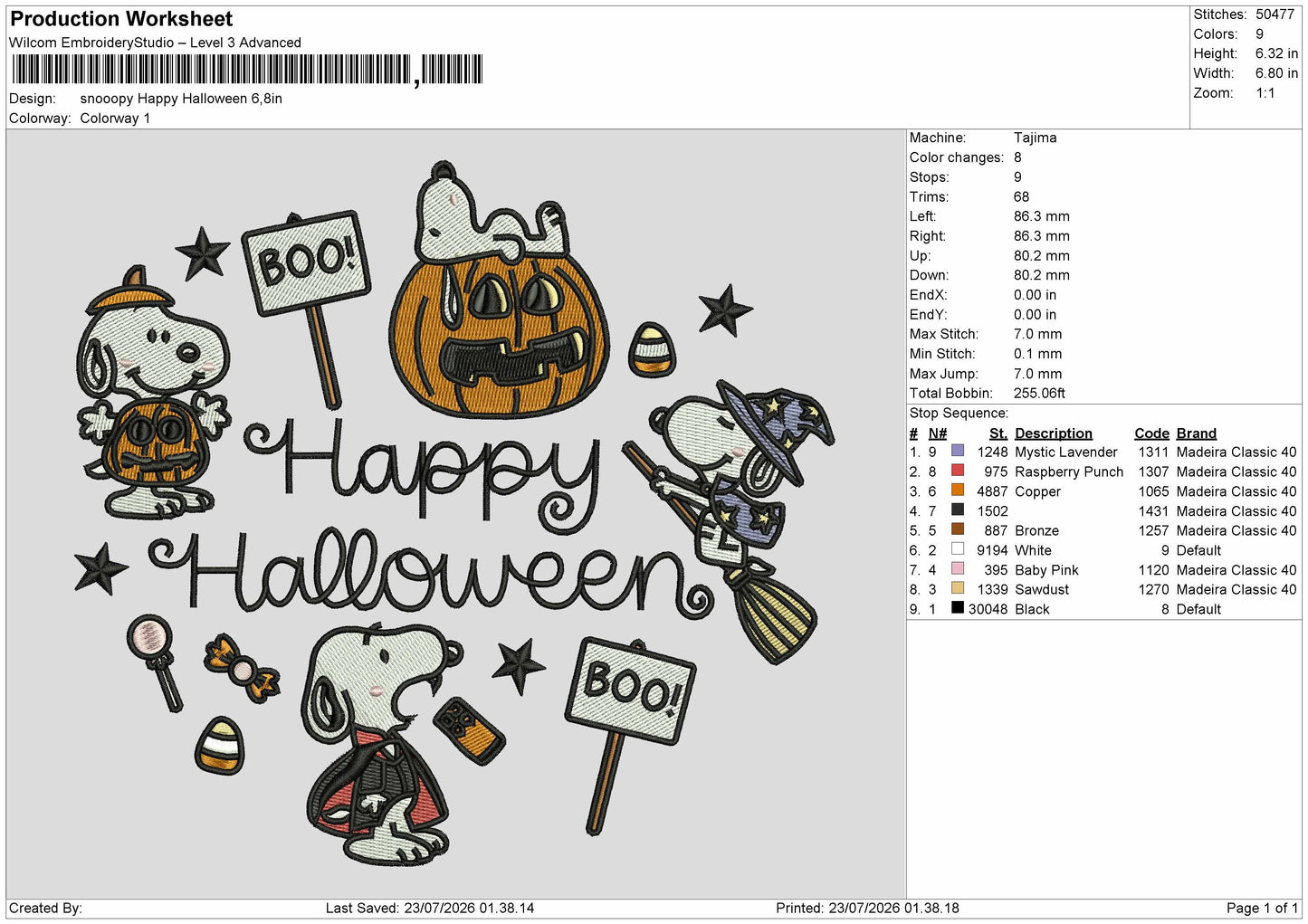Snoopy Halloween 2307 Embroidery Machine Design File 6 sizes