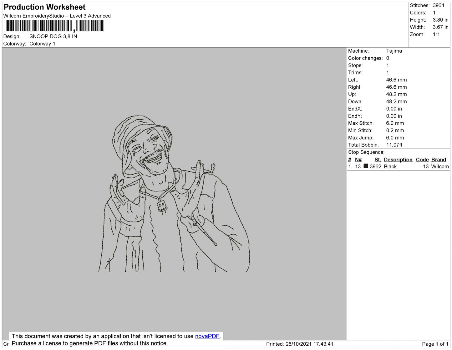 Snoop Dog Embroidery File 4 size