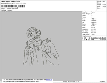 Snoop Dog Embroidery File 4 size