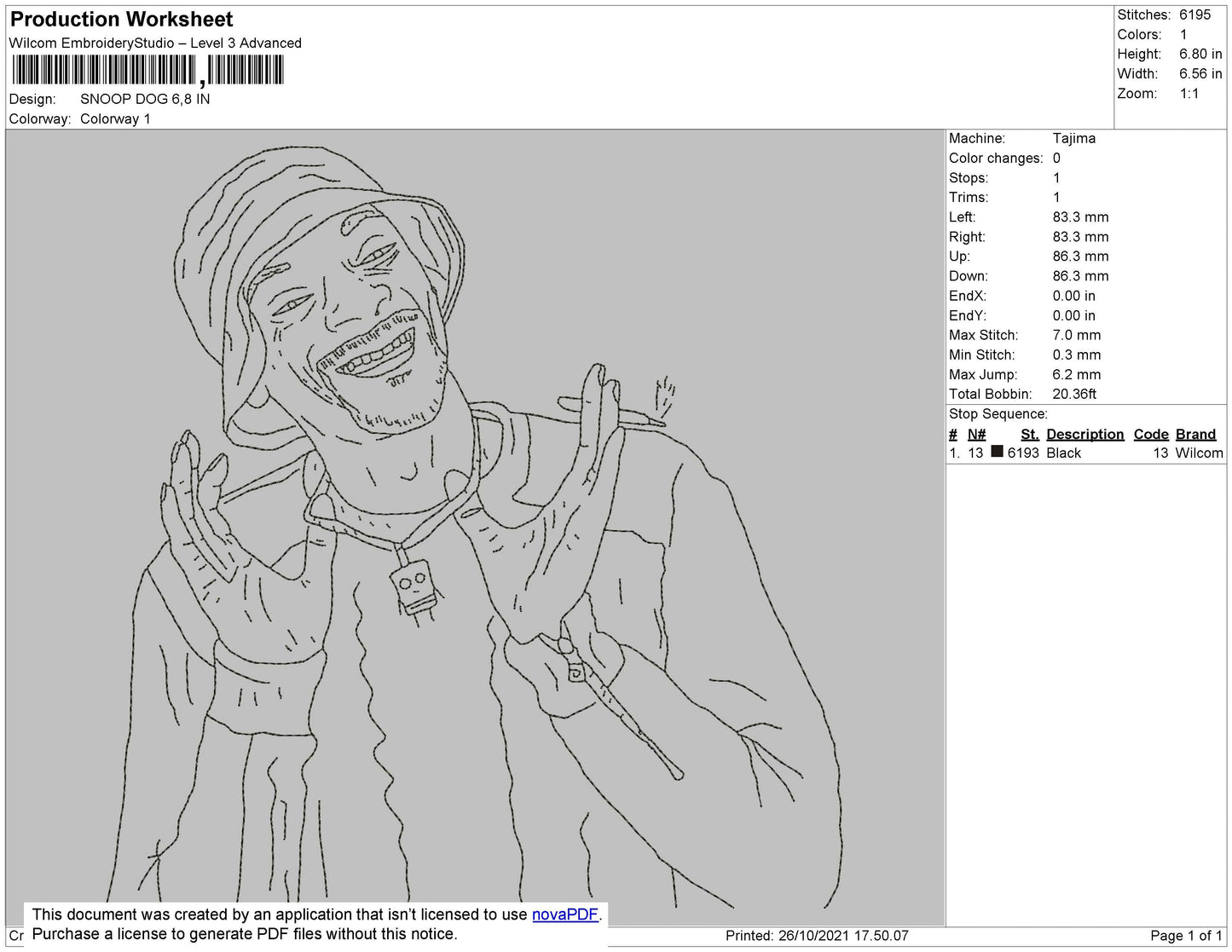 Snoop Dog Embroidery File 4 size