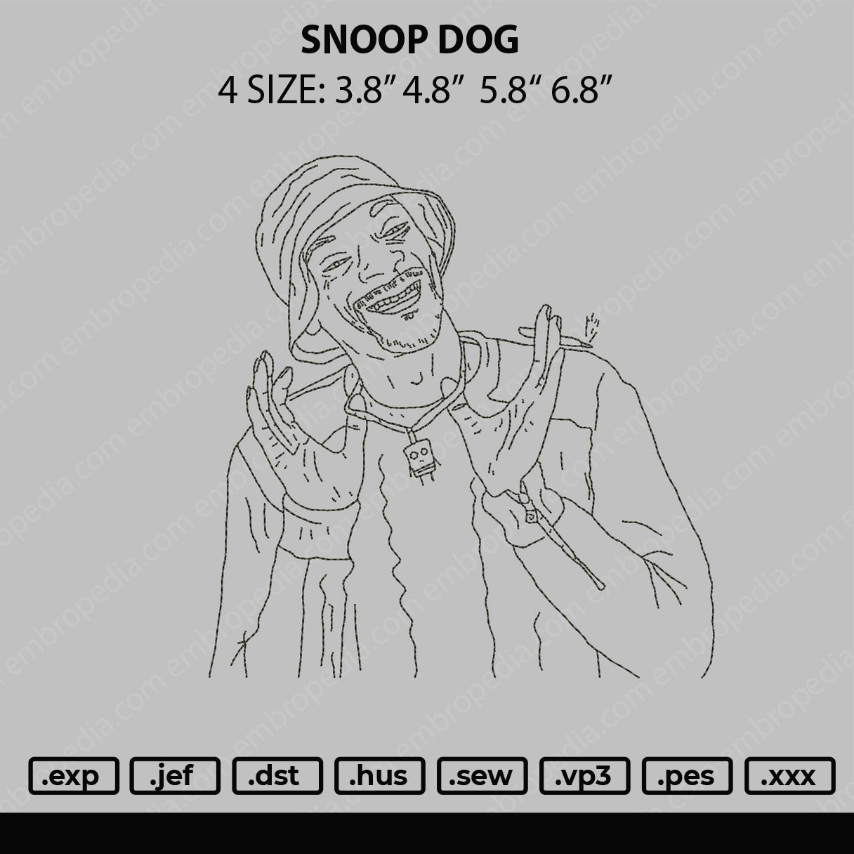 Snoop Dog Embroidery File 4 size
