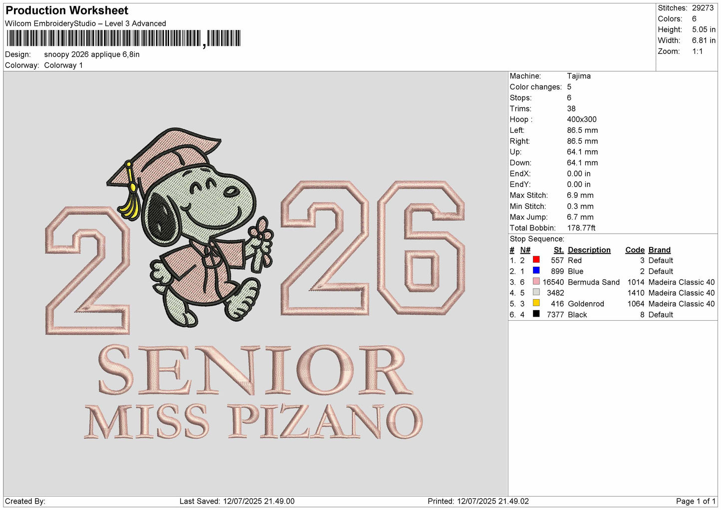 Snoopy 2026 Applique  Embroidery File Design