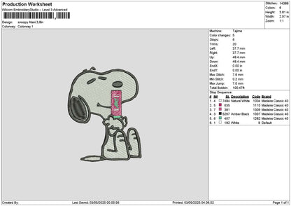 Snoopy Alani Embroidery File 6 sizes