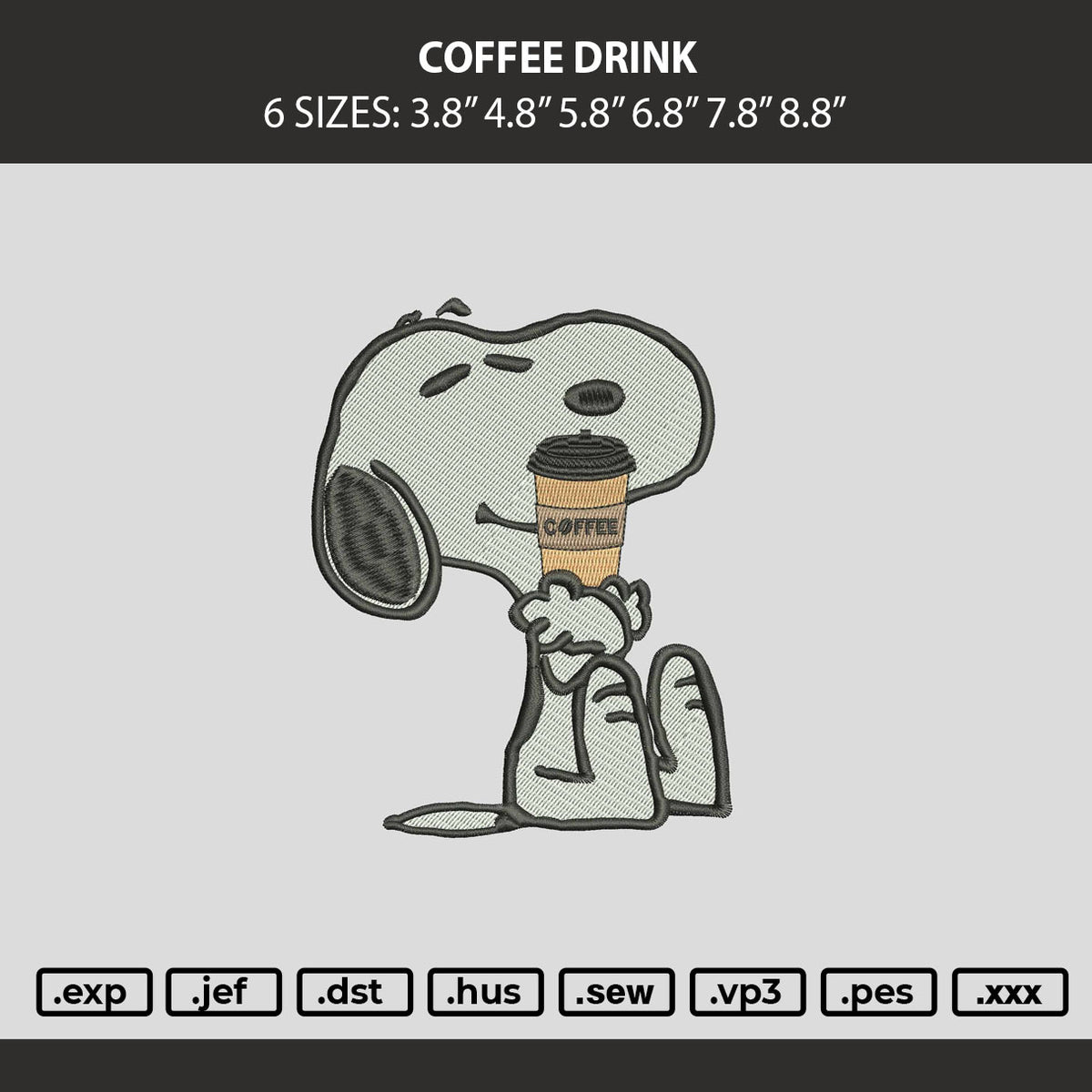 Coffee Drink Embroidery Machine Design File 6 sizes