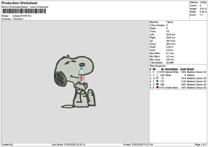 Snoopy Evian Embroidery File 6 sizes