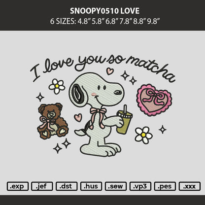 Snoopy0510 Love Embroidery Machine Design File 6 sizes