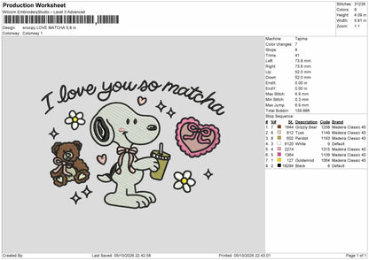 Snoopy0510 Love Embroidery Machine Design File 6 sizes