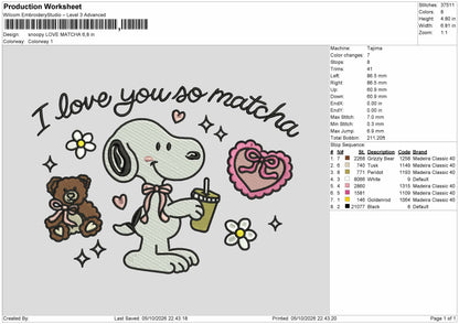 Snoopy0510 Love Embroidery Machine Design File 6 sizes