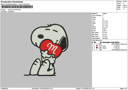Snoopylove 01 Embroidery File 6 sizes