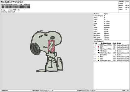 Snoopy Pibb Embroidery File 6 sizes