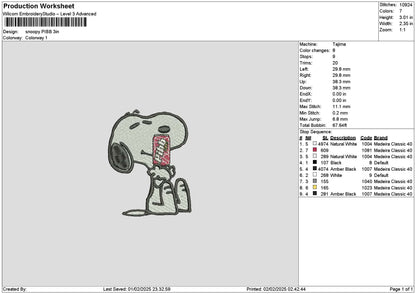 Snoopy Pibb Embroidery File 6 sizes