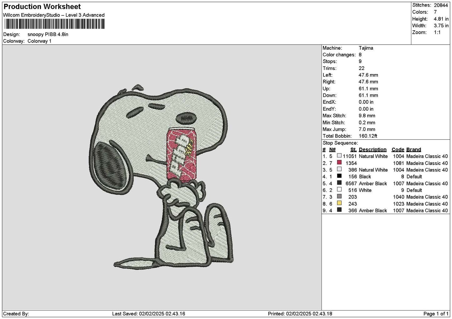 Snoopy Pibb Embroidery File 6 sizes