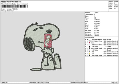 Snoopy Pibb Embroidery File 6 sizes