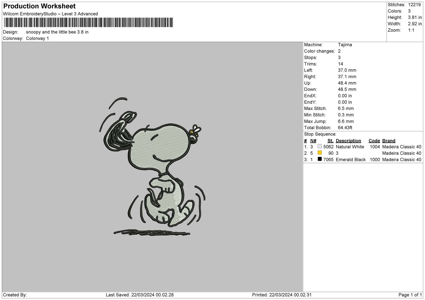 Snoopy2203 Embroidery File 6 sizes