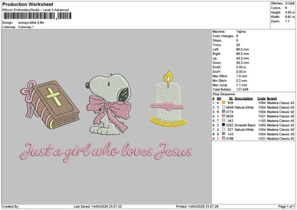 Snoopy 1404 Embroidery File 6 Sizes