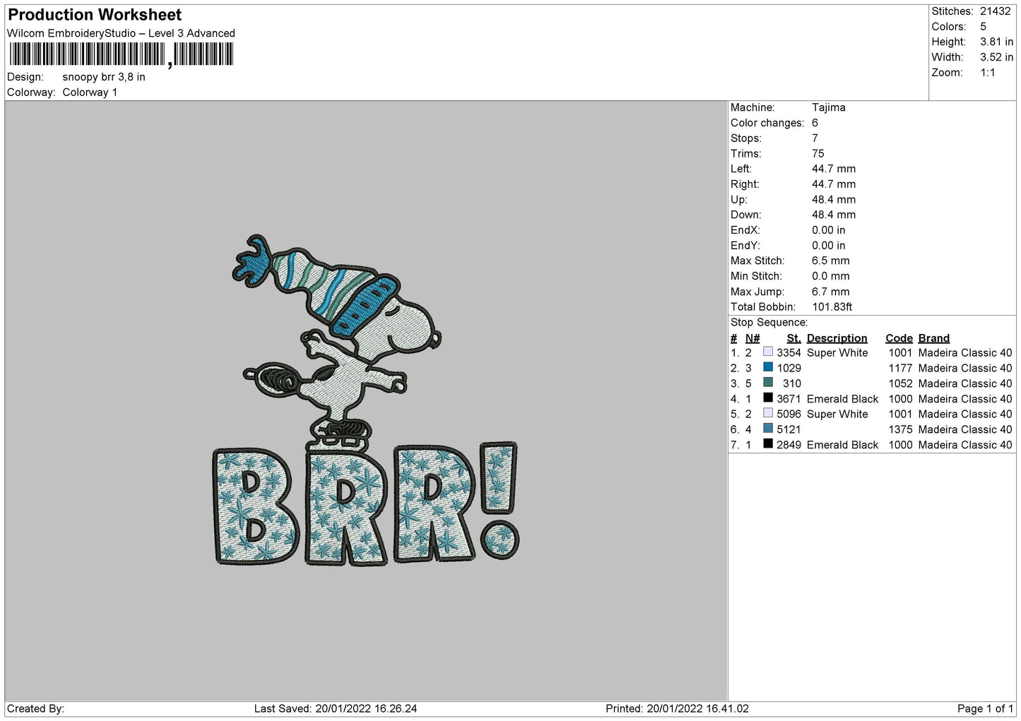 Snoopy Brr Embroidery File 4 size