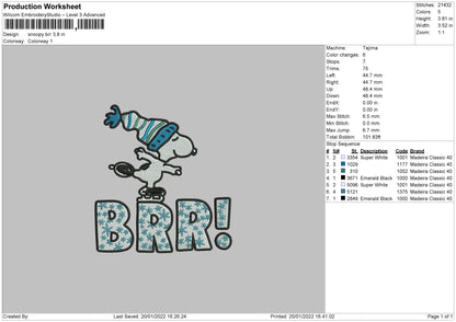 Snoopy Brr Embroidery File 4 size