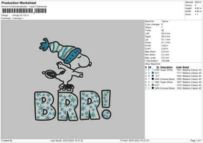 Snoopy Brr Embroidery File 4 size