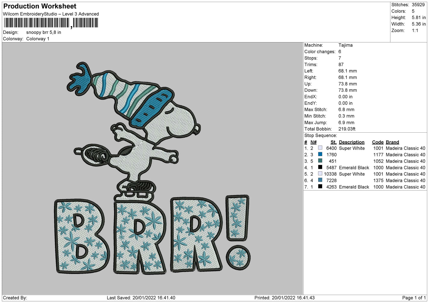 Snoopy Brr Embroidery File 4 size