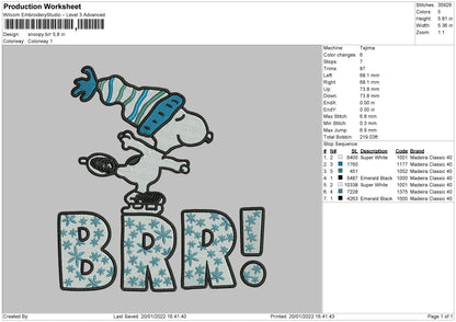Snoopy Brr Embroidery File 4 size