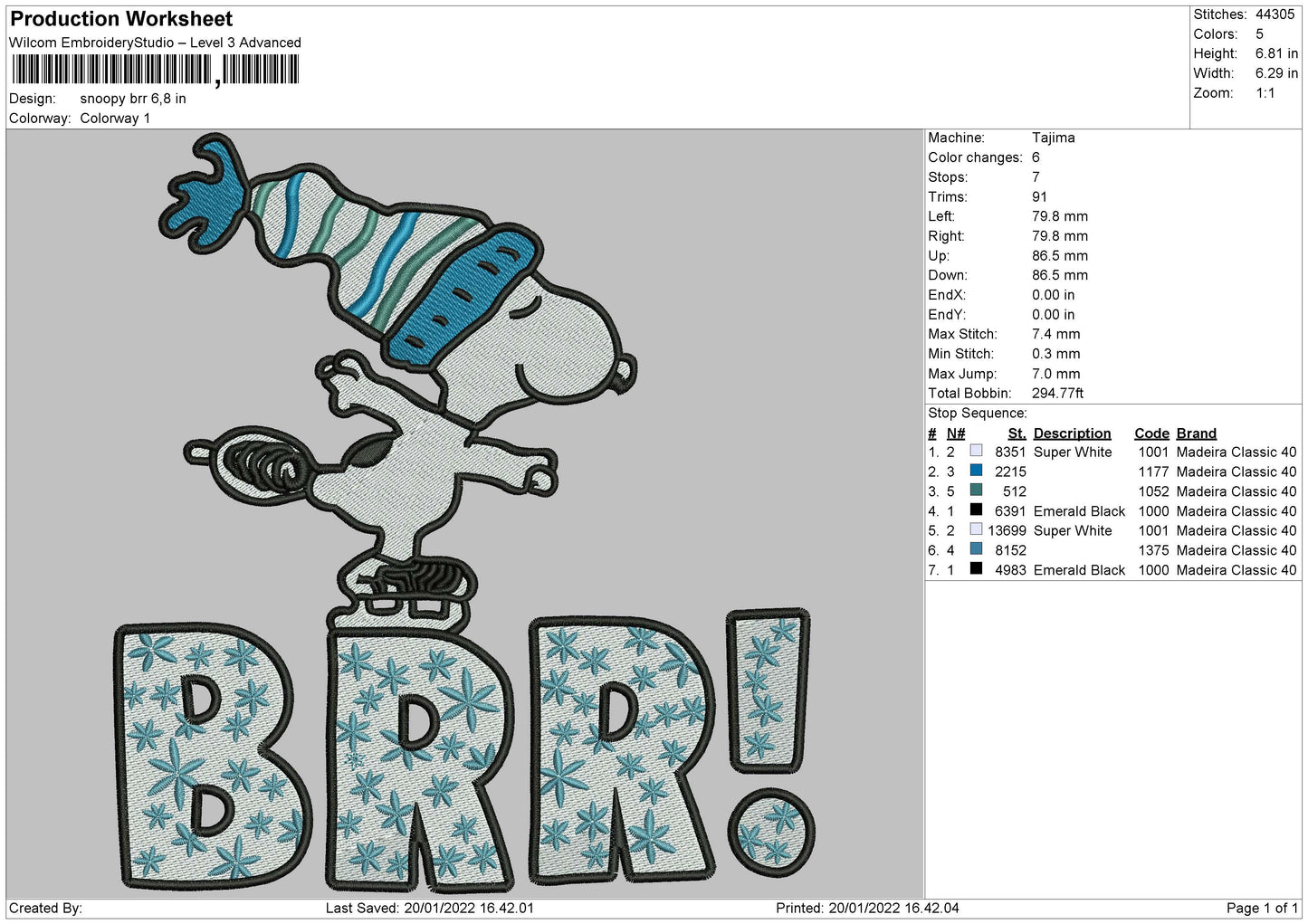 Snoopy Brr Embroidery File 4 size