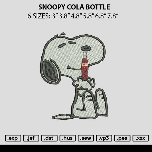 Snoopy Cola Bottle Embroidery File 6 sizes