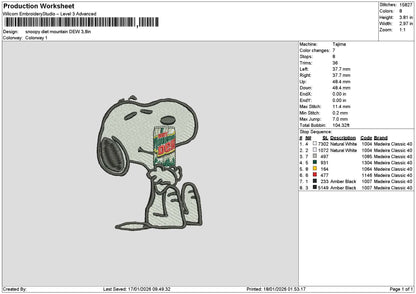 Snoopy Dietdew Embroidery File 6 sizes