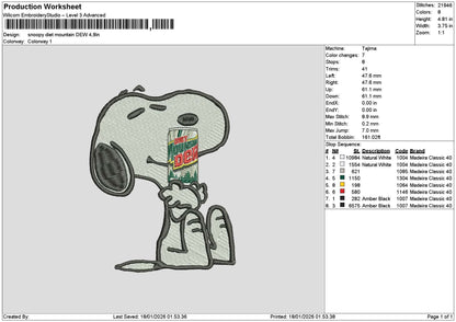 Snoopy Dietdew Embroidery File 6 sizes