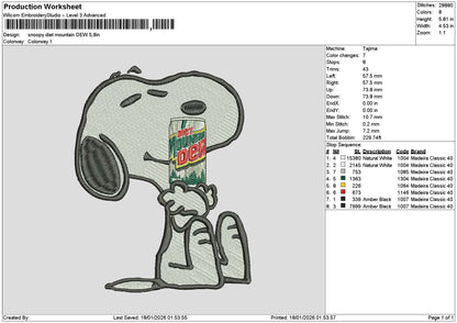 Snoopy Dietdew Embroidery File 6 sizes