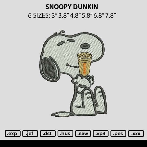 Snoopy Dunkin Embroidery File 6 sizes