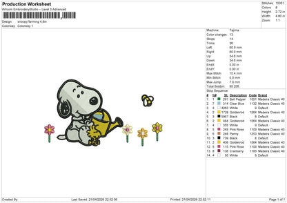 Snoopy Farming Embroidery File 6 size