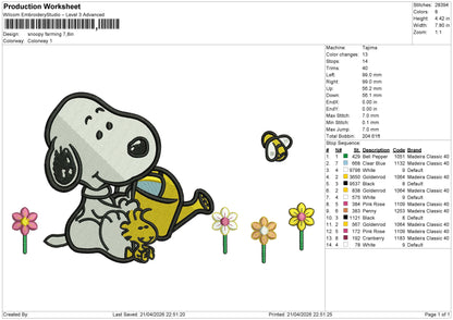 Snoopy Farming Embroidery File 6 size