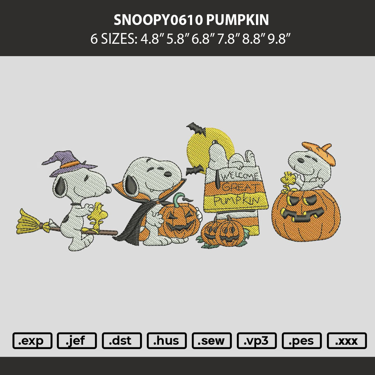 Snoopy0610 Pumpkin Embroidery Machine Design File 6 sizes