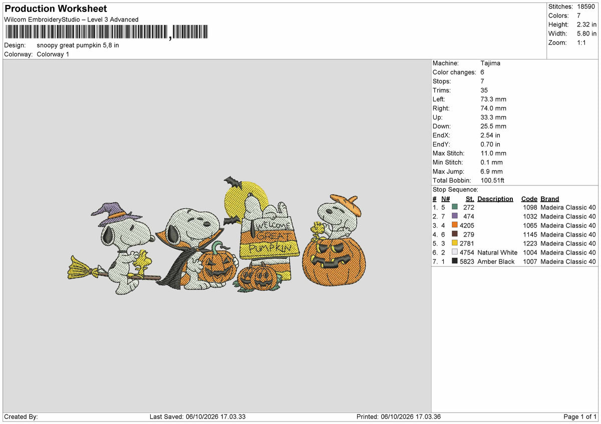Snoopy0610 Pumpkin Embroidery Machine Design File 6 sizes