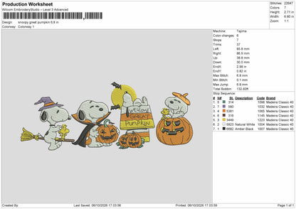 Snoopy0610 Pumpkin Embroidery Machine Design File 6 sizes