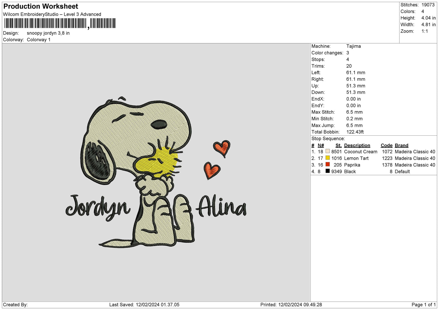 Snoopy 1202 Embroidery File 6 sizes