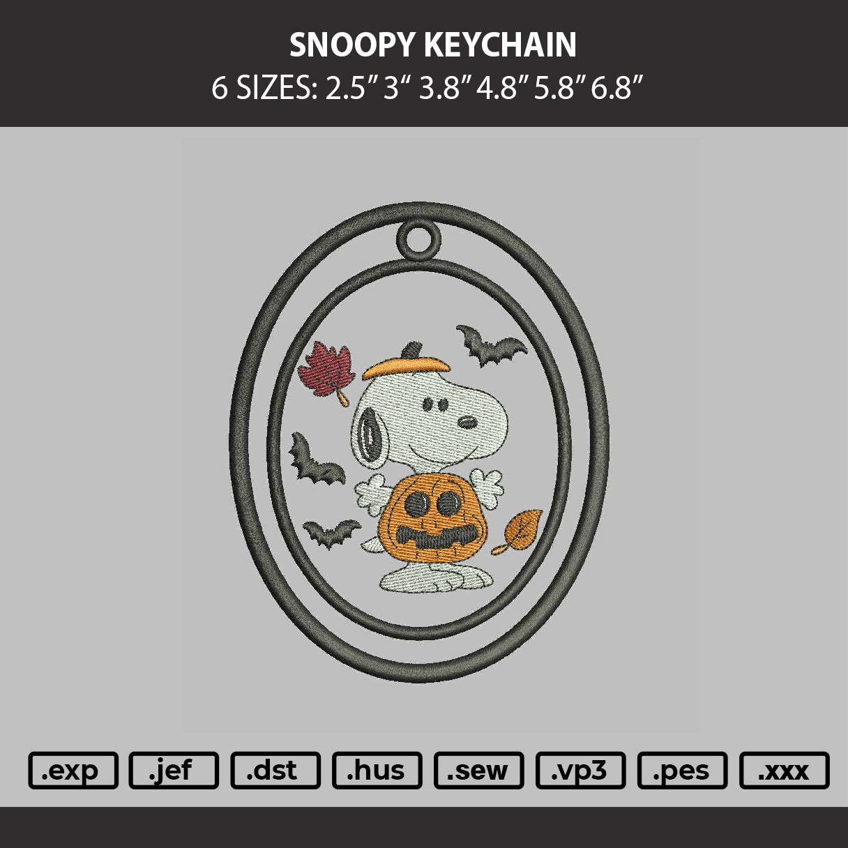 Snoopy Keychain Embroidery Machine Design File 6 sizes