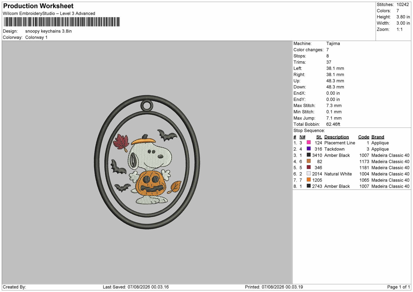Snoopy Keychain Embroidery Machine Design File 6 sizes