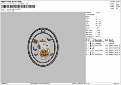 Snoopy Keychain Embroidery Machine Design File 6 sizes