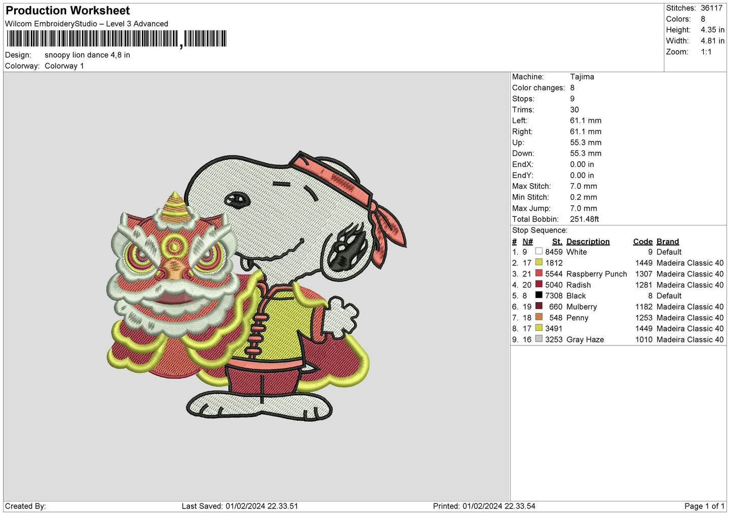 Snoopylion Embroidery File 6 sizes