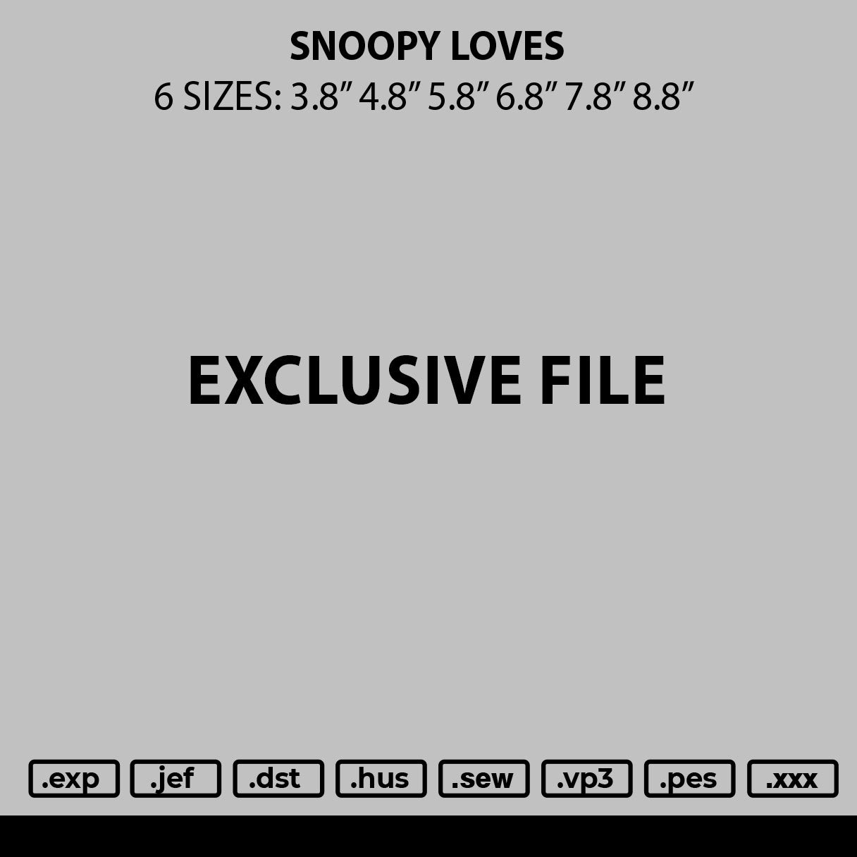 Snoopy Loves Embroidery File 6 sizes