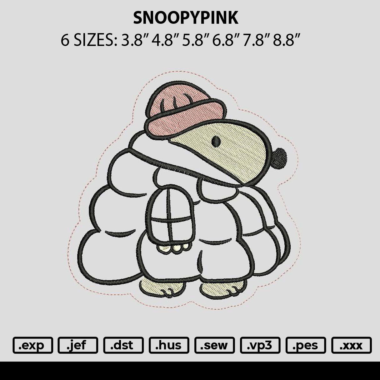 Snoopypink Embroidery File 6 sizes