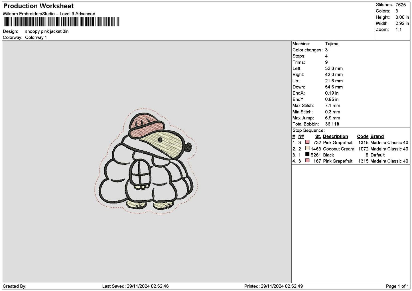Snoopypink Embroidery File 6 sizes